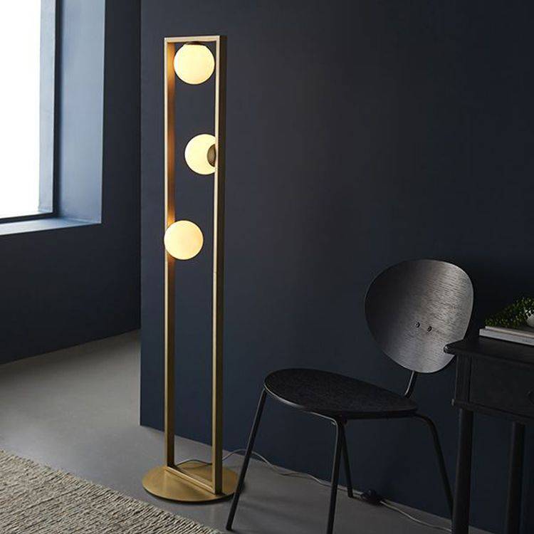 Exe 3Lt Floor Lamp Brushed Gold Finish & Gloss Opal Glass - Comet Lighting