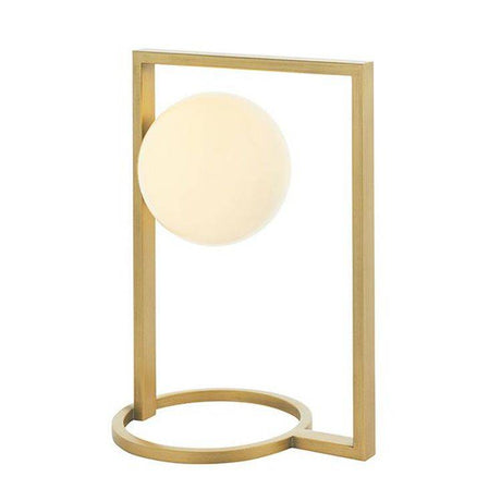 Exe Table Lamp Brushed Gold Finish & Gloss Opal Glass - Comet Lighting