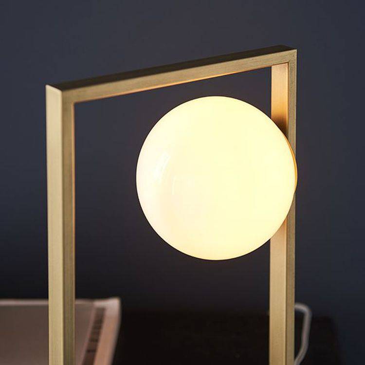 Exe Table Lamp Brushed Gold Finish & Gloss Opal Glass - Comet Lighting