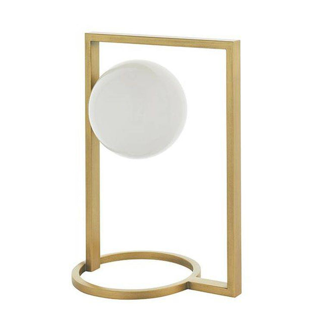 Exe Table Lamp Brushed Gold Finish & Gloss Opal Glass - Comet Lighting