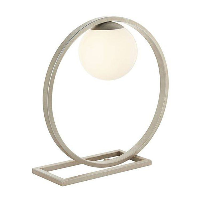 Exe Table Lamp Brushed Silver Finish & Gloss Opal Glass - Comet Lighting