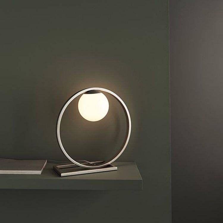 Exe Table Lamp Brushed Silver Finish & Gloss Opal Glass - Comet Lighting