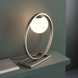 Exe Table Lamp Brushed Silver Finish & Gloss Opal Glass - Comet Lighting