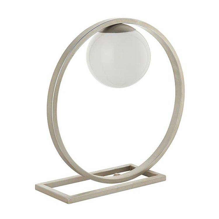 Exe Table Lamp Brushed Silver Finish & Gloss Opal Glass - Comet Lighting