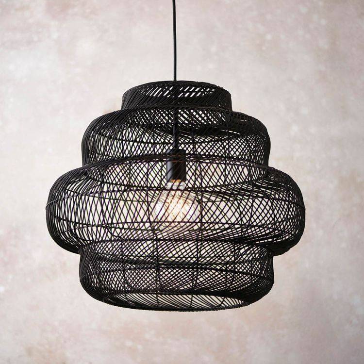 Farmington Large Pendant Ceiling Light Black Rattan - Comet Lighting