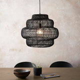 Farmington Large Pendant Ceiling Light Black Rattan - Comet Lighting