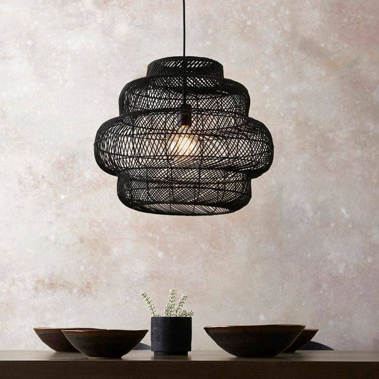 Farmington Large Pendant Ceiling Light Black Rattan - Comet Lighting