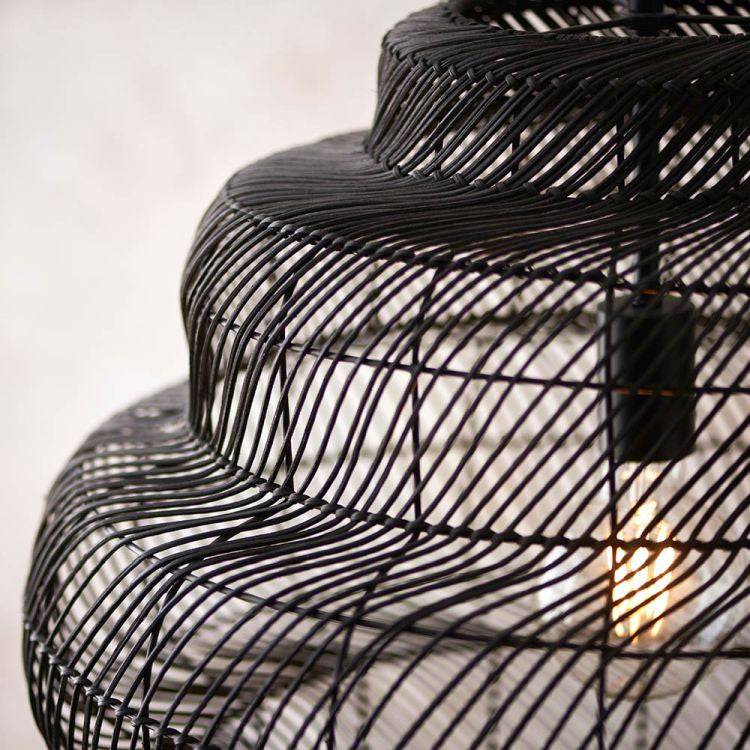 Farmington Large Pendant Ceiling Light Black Rattan - Comet Lighting