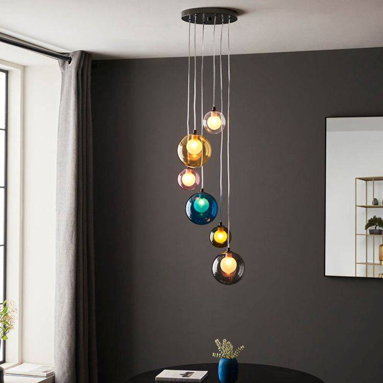 Fen 6Lt Pendant Ceiling Light Multi-Coloured - Comet Lighting