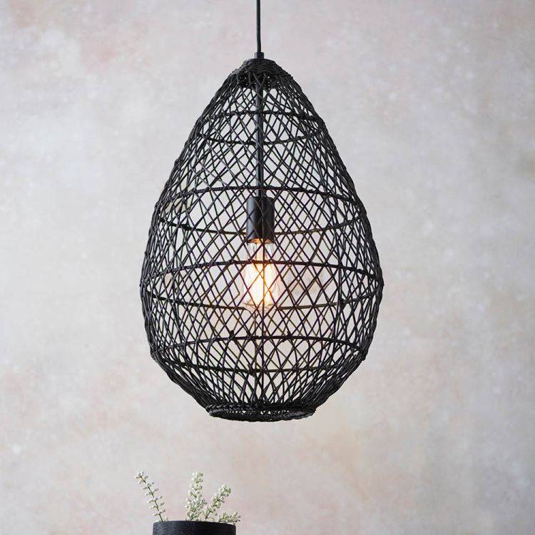 Flinders Pendant Ceiling Light Black Rattan - Comet Lighting