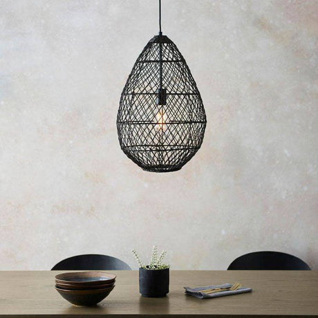 Flinders Pendant Ceiling Light Black Rattan - Comet Lighting