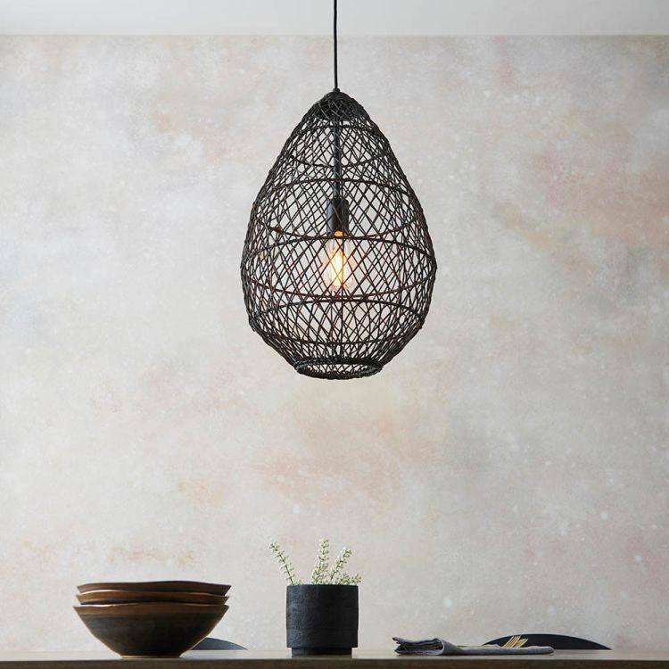 Flinders Pendant Ceiling Light Black Rattan - Comet Lighting