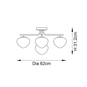 Ganges 4Lt Semi-flush Ceiling Light Satin Brass - Comet Lighting
