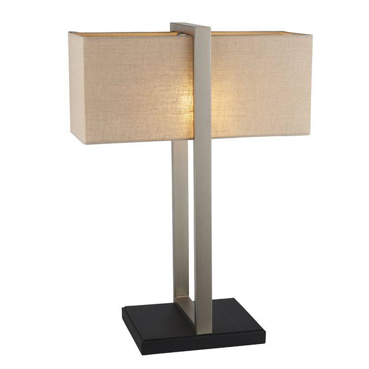 Garonne Table Lamp Satin Nickel w/ Natural Shade - Comet Lighting