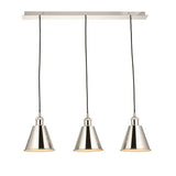 Glomma 3Lt Linear Pendant Ceiling Light Bright Nickel - Comet Lighting