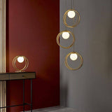 Hoopla 3Lt Pendant Ceiling Light Brushed Gold Paint & Gloss Opal Glass - Comet Lighting