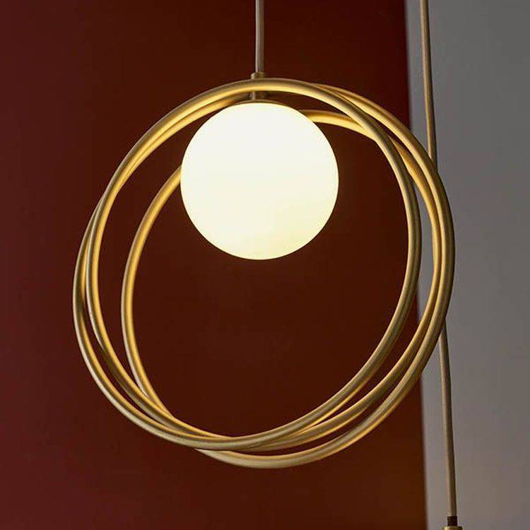 Hoopla 3Lt Pendant Ceiling Light Brushed Gold Paint & Gloss Opal Glass - Comet Lighting