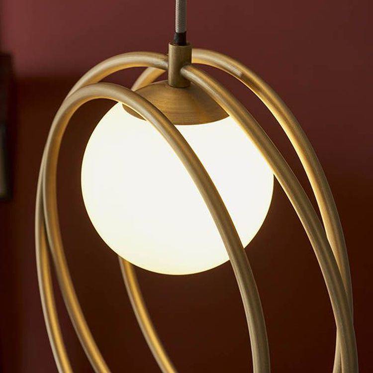 Hoopla 3Lt Pendant Ceiling Light Brushed Gold Paint & Gloss Opal Glass - Comet Lighting