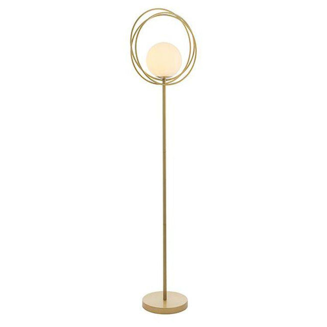 Hoopla Floor Lamp Brushed Gold Paint & Gloss Opal Glass - Comet Lighting