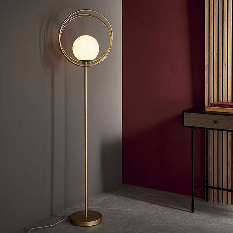 Hoopla Floor Lamp Brushed Gold Paint & Gloss Opal Glass - Comet Lighting