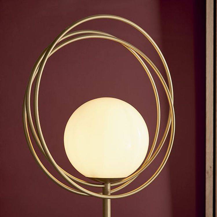 Hoopla Floor Lamp Brushed Gold Paint & Gloss Opal Glass - Comet Lighting