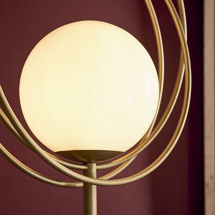 Hoopla Floor Lamp Brushed Gold Paint & Gloss Opal Glass - Comet Lighting