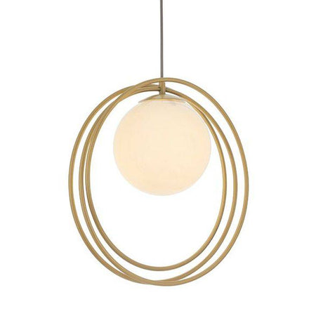 Hoopla Pendant Ceiling Light Brushed Gold Paint & Gloss Opal Glass - Comet Lighting