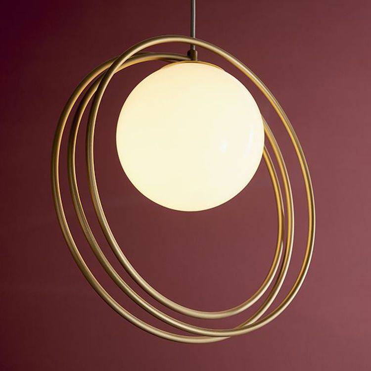 Hoopla Pendant Ceiling Light Brushed Gold Paint & Gloss Opal Glass - Comet Lighting