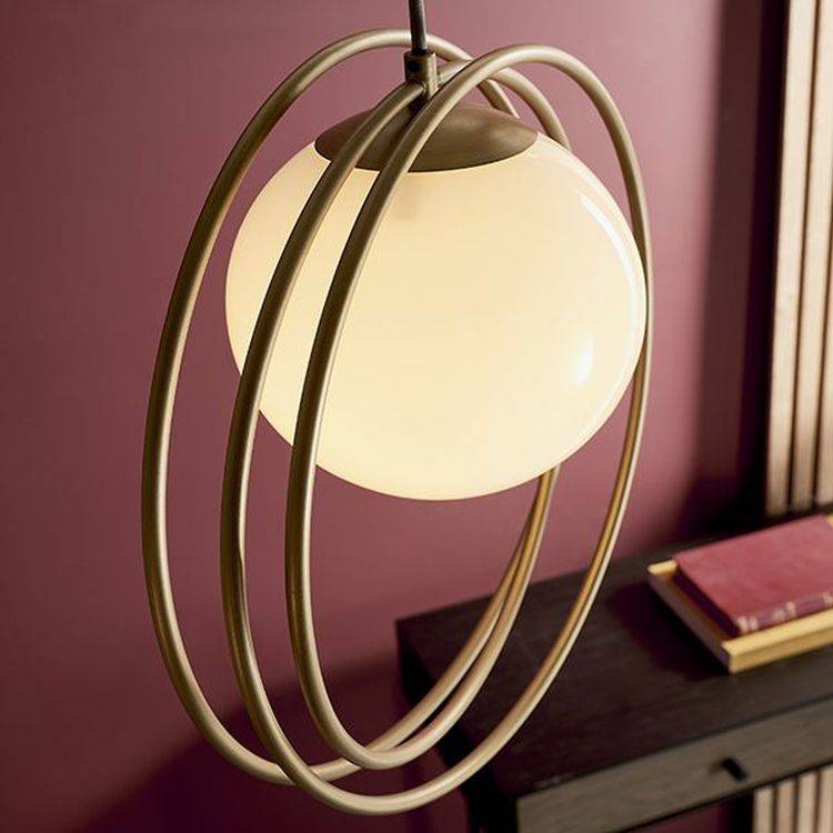 Hoopla Pendant Ceiling Light Brushed Gold Paint & Gloss Opal Glass - Comet Lighting