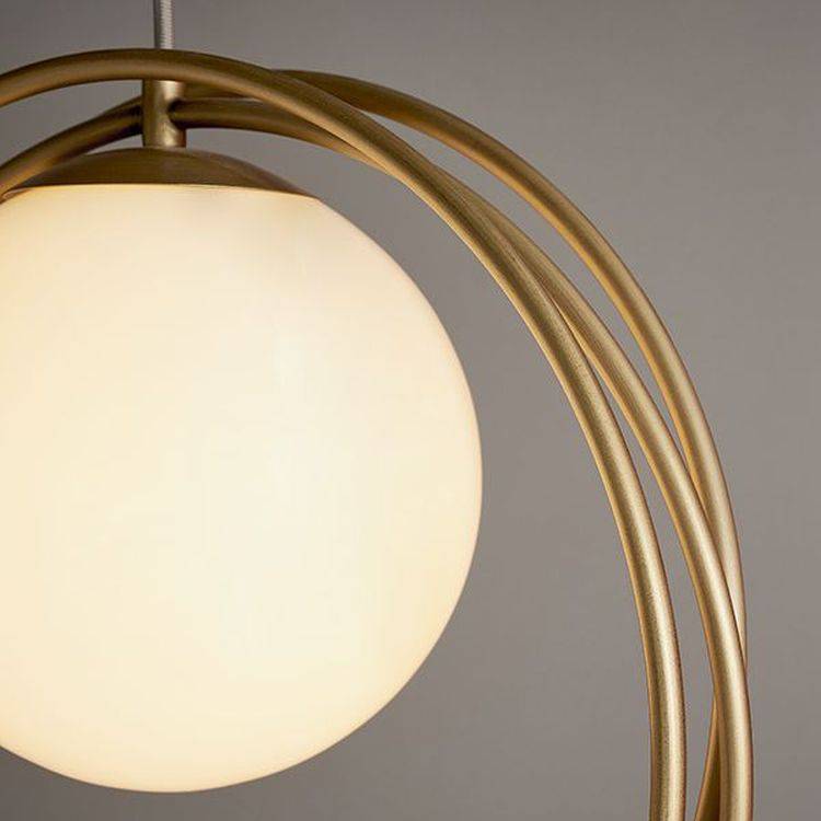 Hoopla Pendant Ceiling Light Brushed Gold Paint & Gloss Opal Glass - Comet Lighting