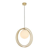 Hoopla Pendant Ceiling Light Brushed Gold Paint & Gloss Opal Glass - Comet Lighting