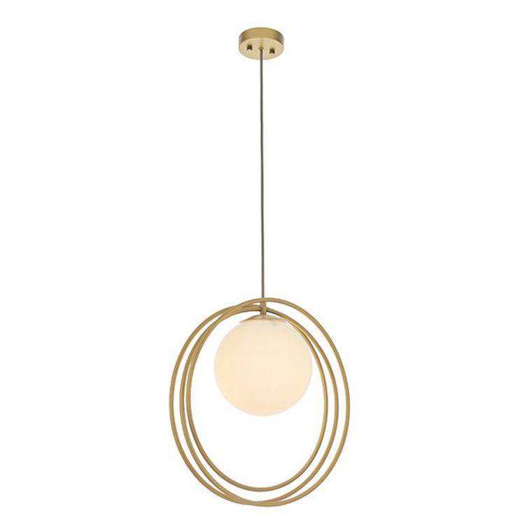 Hoopla Pendant Ceiling Light Brushed Gold Paint & Gloss Opal Glass - Comet Lighting