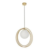 Hoopla Pendant Ceiling Light Brushed Gold Paint & Gloss Opal Glass - Comet Lighting