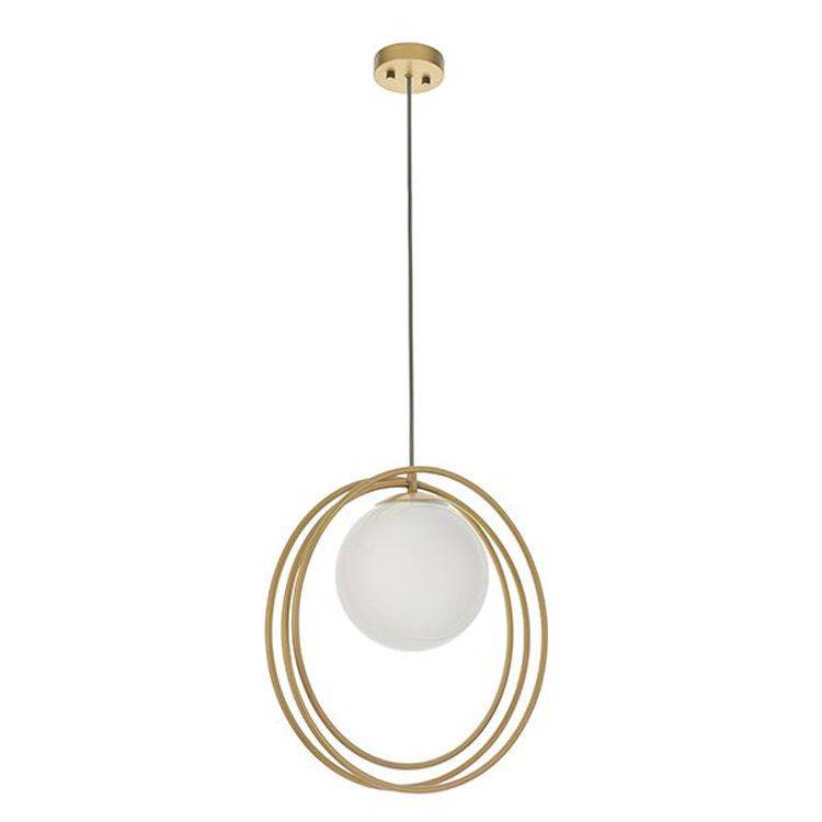 Hoopla Pendant Ceiling Light Brushed Gold Paint & Gloss Opal Glass - Comet Lighting