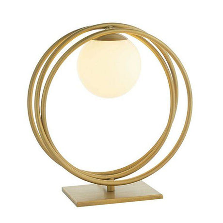 Hoopla Table Lamp Brushed Gold Paint & Gloss Opal Glass - Comet Lighting