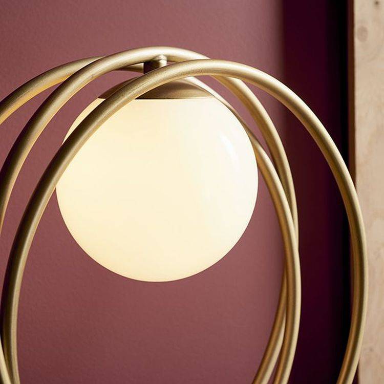 Hoopla Table Lamp Brushed Gold Paint & Gloss Opal Glass - Comet Lighting