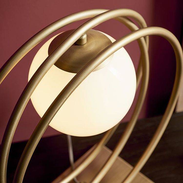 Hoopla Table Lamp Brushed Gold Paint & Gloss Opal Glass - Comet Lighting