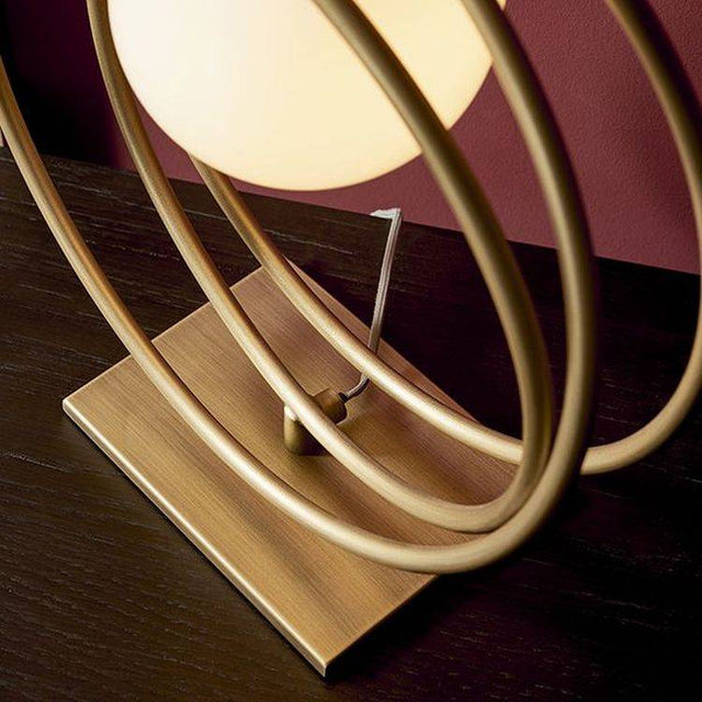 Hoopla Table Lamp Brushed Gold Paint & Gloss Opal Glass - Comet Lighting