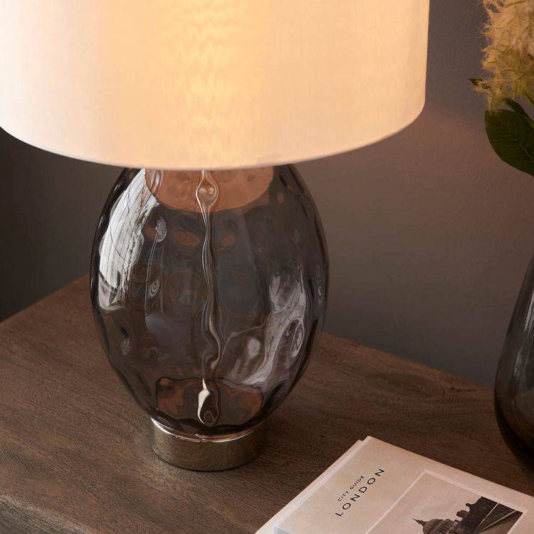 Ibar Touch Table Lamp Nickel & Grey - Comet Lighting