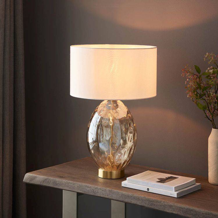 Ibar Touch Table Lamp Satin Brass & Champagne - Comet Lighting