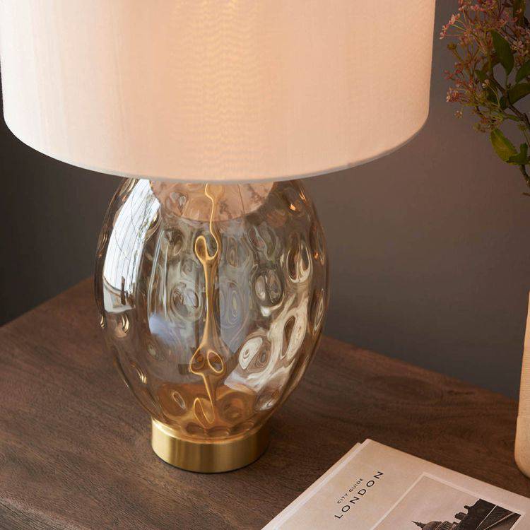 Ibar Touch Table Lamp Satin Brass & Champagne - Comet Lighting