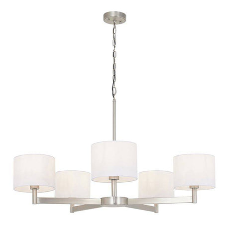 Indus 5Lt Pendant Ceiling Light Matt Nickel Plate & Vintage White Fabric - Comet Lighting