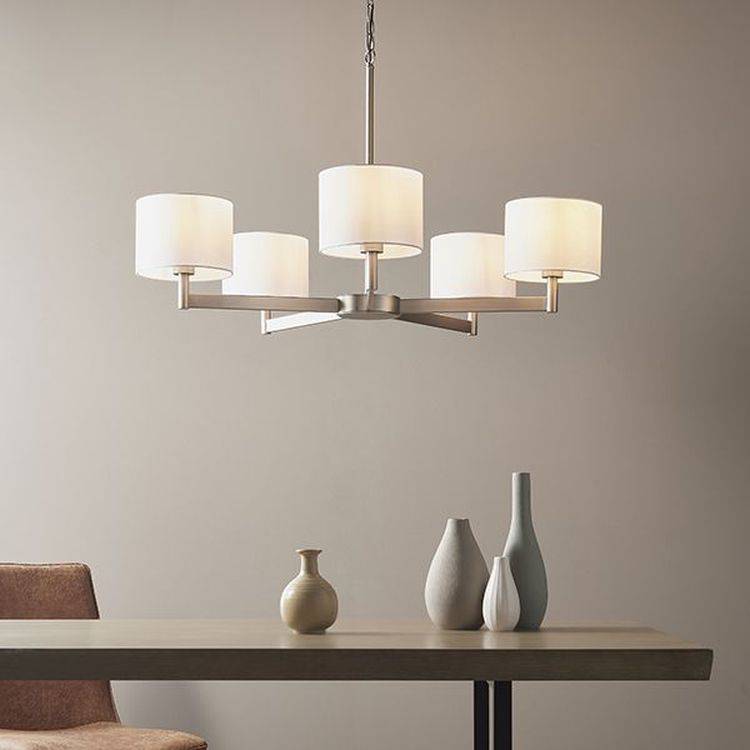 Indus 5Lt Pendant Ceiling Light Matt Nickel Plate & Vintage White Fabric - Comet Lighting