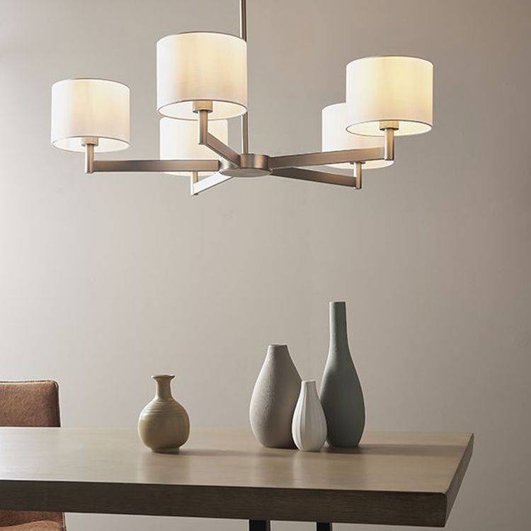 Indus 5Lt Pendant Ceiling Light Matt Nickel Plate & Vintage White Fabric - Comet Lighting