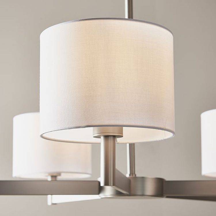 Indus 5Lt Pendant Ceiling Light Matt Nickel Plate & Vintage White Fabric - Comet Lighting