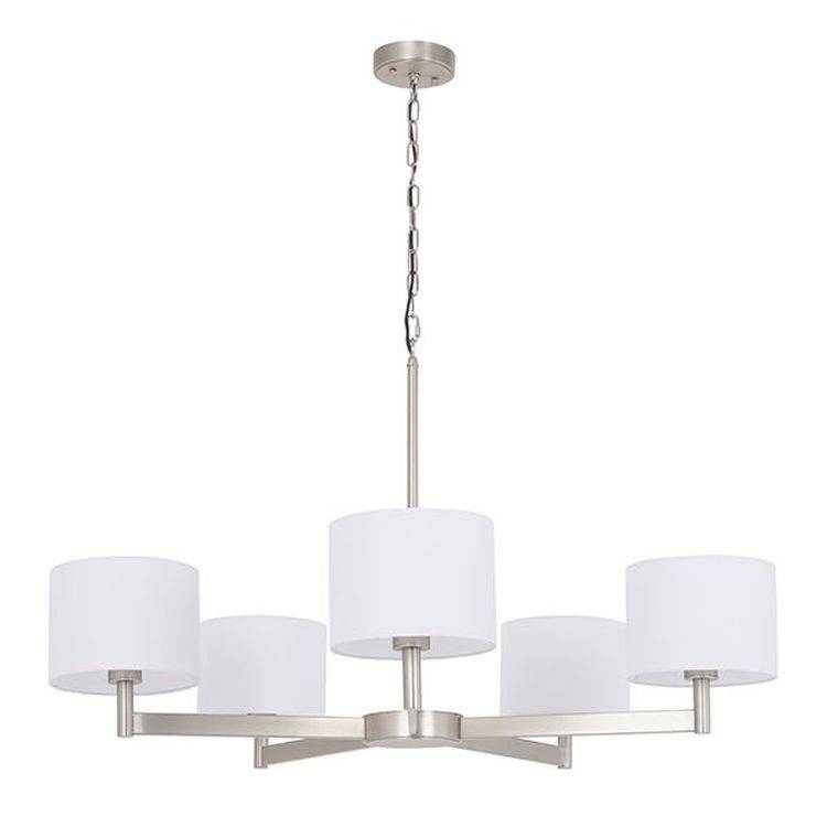 Indus 5Lt Pendant Ceiling Light Matt Nickel Plate & Vintage White Fabric - Comet Lighting