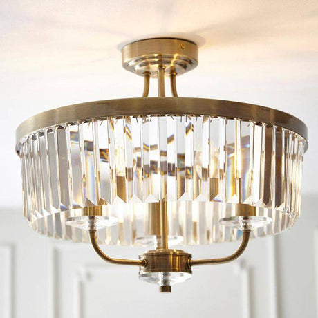 Iowa 3Lt Semi-flush Ceiling Light Antique Brass - Comet Lighting