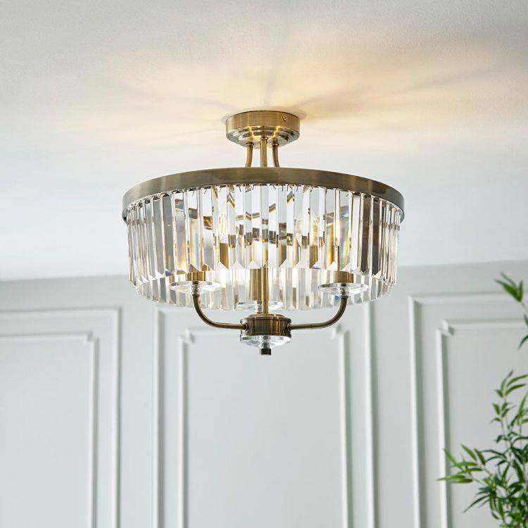 Iowa 3Lt Semi-flush Ceiling Light Antique Brass - Comet Lighting