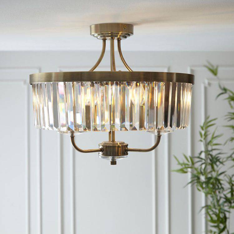 Iowa 3Lt Semi-flush Ceiling Light Antique Brass - Comet Lighting