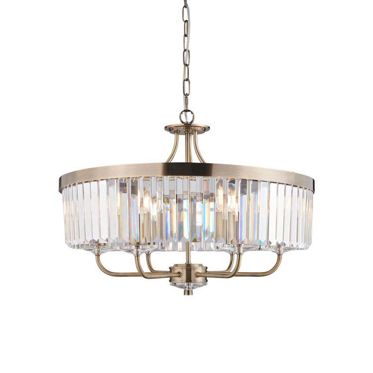 Iowa 6Lt Pendant Ceiling Light Antique Brass - Comet Lighting